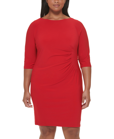Jessica Howard Plus Size Hardware-trimmed Side-pleated Dress In Red