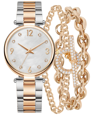 Jones New York Women's Stainless Steel Bracelet Watch Gift Set 36mm In Two Tone