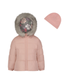 WEATHERTAMER TODDLER GIRLS SOLID WITH FAUX FUR TRIM JACKET AND FLEECE BEANIE SET