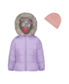 WEATHERTAMER TODDLER GIRLS SOLID WITH FAUX FUR TRIM JACKET AND FLEECE BEANIE SET