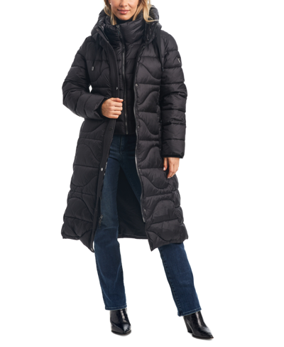 Vince Camuto Women's Belted Quilted Hooded Puffer Coat In Black