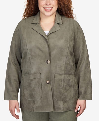 Alfred Dunner Petite Chelsea Market Faux Suede Car Jacket In Moss