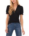 Cece Puff Sleeve Point Collar Knit Top In Rich Black