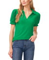 Cece Puff Sleeve Point Collar Knit Top In Lush Green