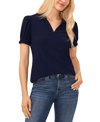 Cece Puff Sleeve Point Collar Knit Top In Navy J