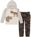 KIDS HEADQUARTERS TODDLER BOYS LONG SLEEVE THERMAL-JERSEY RAGLAN HOODED T-SHIRT AND CAMO TWILL JOGGERS, 2 PIECE SET