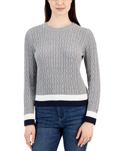 Tommy Hilfiger Women's Cotton Cable-knit Colorblocked Leila Sweater In Medium Heather Grey