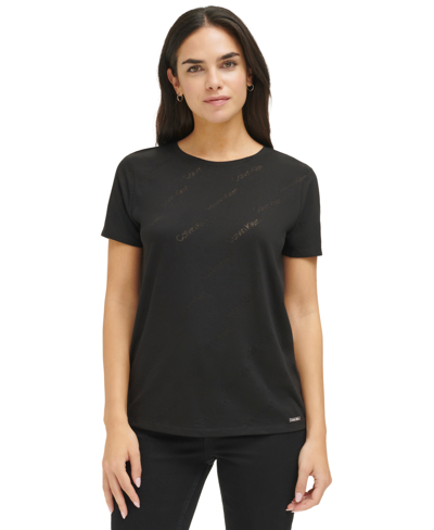 Calvin Klein Women's Diagonal Burnout-logo T-shirt In Black