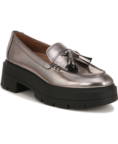Naturalizer Nieves Lug Sole Loafers In Pewter Leather
