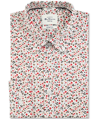 Ben Sherman Men's Slim-fit Floral Shirt In White Red