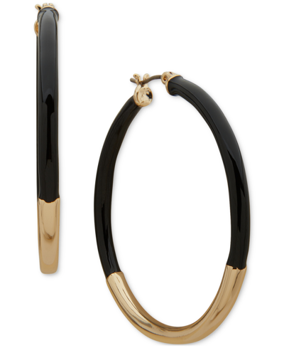 Dkny Gold-tone Medium Half-black Tubular Hoop Earrings, 1.5" In Jet