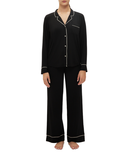 Gap Body Women's 2-pc. Notched-collar Long-sleeve Pajamas Set In Black