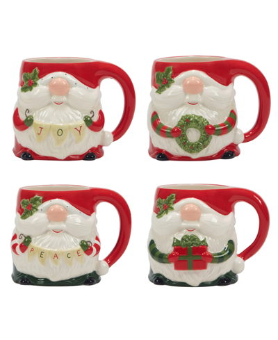 Certified International Christmas 18 oz 3-d Gnome Mugs Set Of 4, Service For 4 In Red
