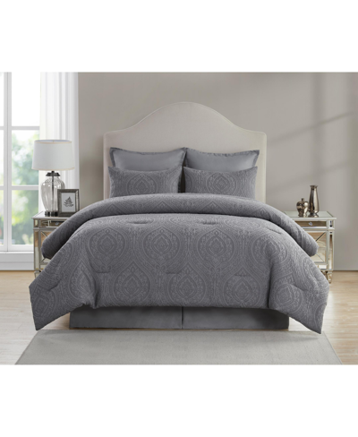 Vcny Home Cougar Ogee Damask 6-piece Comforter Set, Queen In Gray