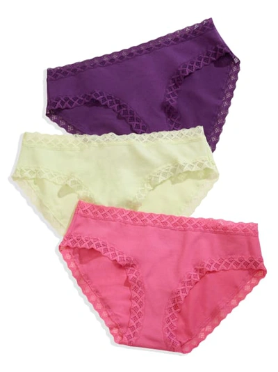 Natori Bliss Cotton Girl Brief 3-pack In Plum,lime,bloom