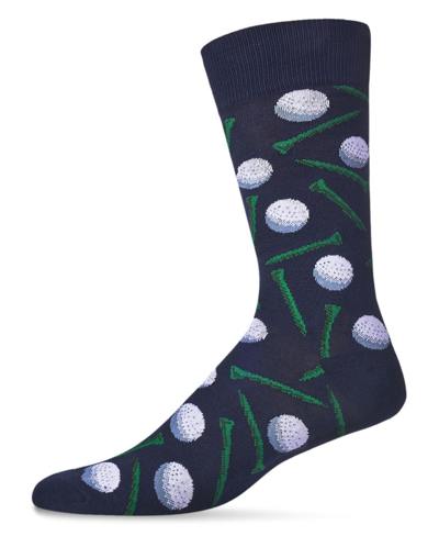 Memoi Men's Golf Ball And T-shirt Rayon From Bamboo Blend Novelty Crew Socks In Navy Blazer