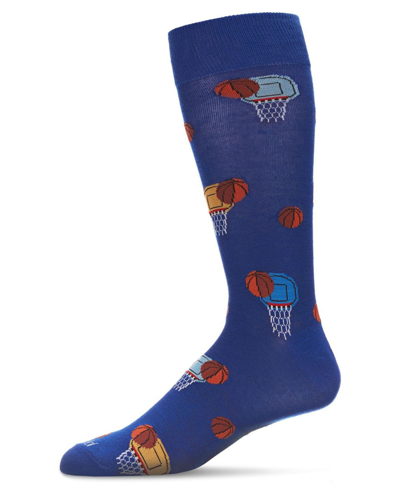 Memoi Men's Basketball Game Rayon From Bamboo Blend Novelty Crew Socks In Surf The Web