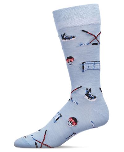 Memoi Men's Hockey Loving Rayon From Bamboo Blend Novelty Crew Socks In Light Blue