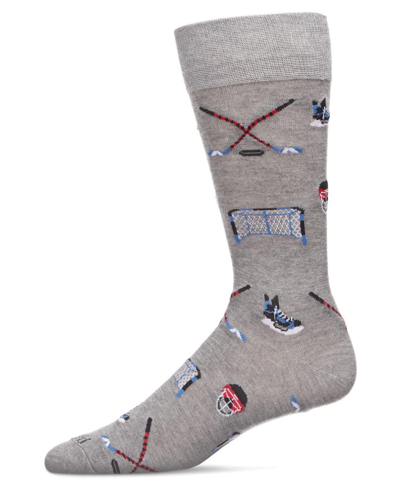 Memoi Men's Hockey Loving Rayon From Bamboo Blend Novelty Crew Socks In Med Gray Heather