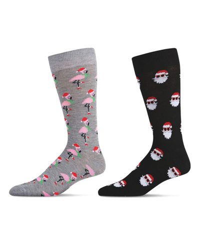 Memoi Men's Christmas Holiday Pair Novelty Socks, Pack Of 2 In Gray-black
