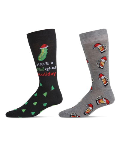 Memoi Men's Christmas Holiday Pair Novelty Socks, Pack Of 2 In Black-gray Heather