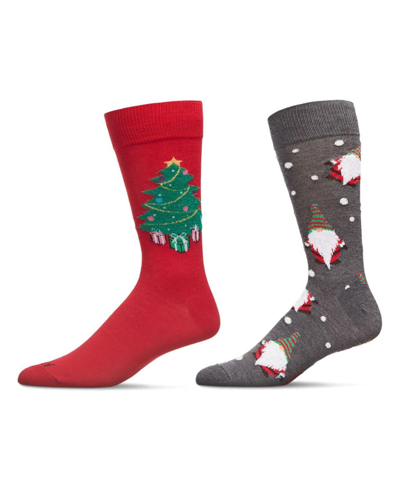 Memoi Men's Christmas Holiday Pair Novelty Socks, Pack Of 2 In Red-grey