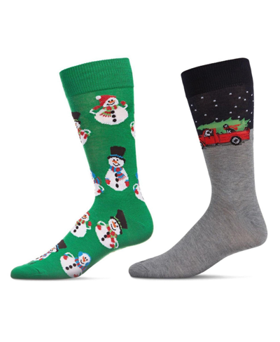 Memoi Men's Christmas Holiday Pair Novelty Socks, Pack Of 2 In Green