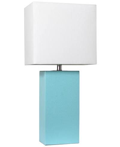 All The Rages Lalia Home Lexington 21" Leather Base Modern Home Decor Bedside Table Lamp With White Rectangular Fa In Aqua