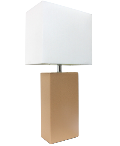 All The Rages Lalia Home Lexington 21" Leather Base Modern Home Decor Bedside Table Lamp With White Rectangular Fa In Beige