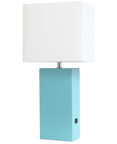 All The Rages Lalia Home Lexington 21" Faux Leather Base Table Lamp With Usb In Aqua