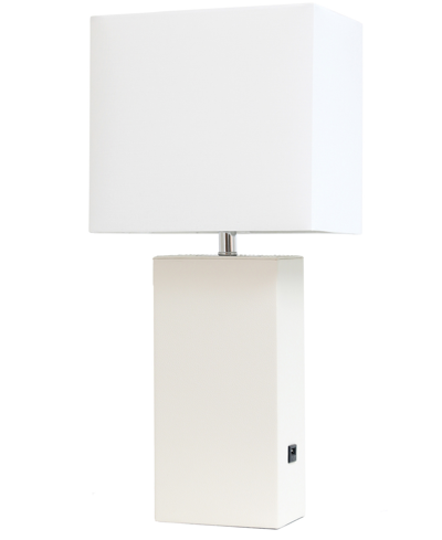 All The Rages Lalia Home Lexington 21" Leather Base Modern Home Decor Bedside Table Lamp With Usb Charging Port In White