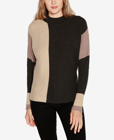 Belldini Plus Size Color Block Dolman Sweater In Heather Charcoal Combo