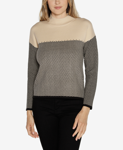 Belldini Women's Embellished Colorblock Sweater In Cream Combo