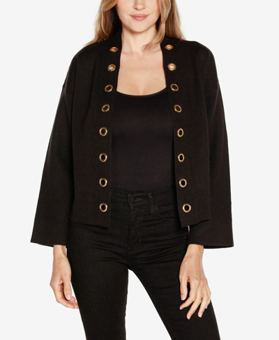 Belldini Plus Size Drop Shoulder Grommet Cardigan Sweater In Black