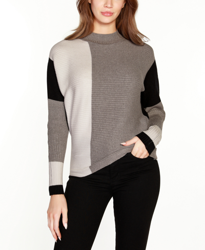 Belldini Plus Size Color Block Dolman Sweater In Heather Gray Combo