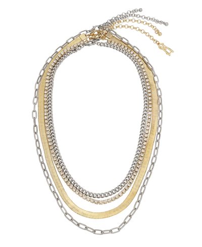 Steve Madden Faux Stone Tennis Layered Necklace Set In Two-tone