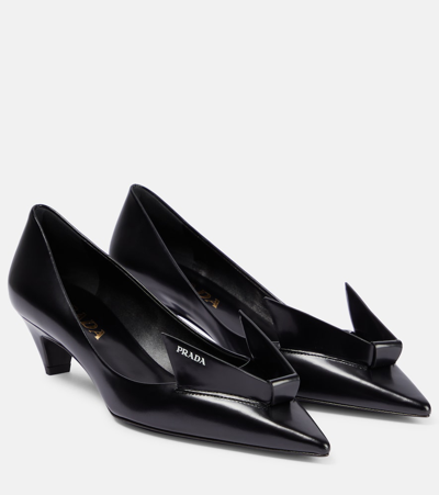 Prada Brushed Leather Pumps In Black