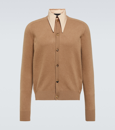 Prada Collar Cashmere Cardigan In Camel