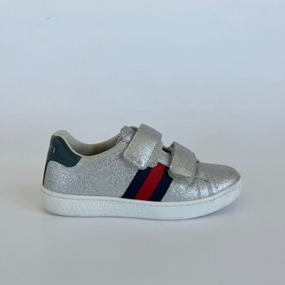 Pre-owned Gucci Silver Gliterry Children Sneakers, Size 28