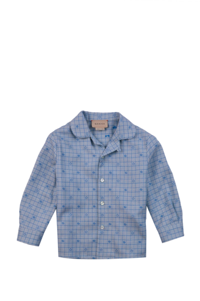 Gucci Kids' Double G Cotton Shirt In Light Blue