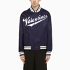 Valentino Embroidered Logo-patch Bomber Jacket In Indigo Blue