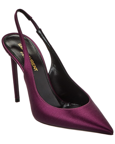 Saint Laurent Zoe 105 Satin Slingback Pump In Purple