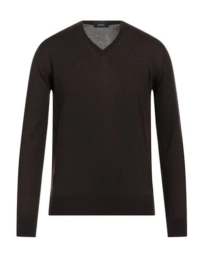 Alpha Studio Man Sweater Chocolate Brown Size 44 Cotton, Soft Leather
