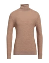 Irish Crone Man Turtleneck Camel Size L Virgin Wool In Beige