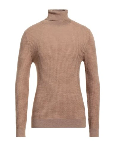 Irish Crone Man Turtleneck Camel Size L Virgin Wool In Beige