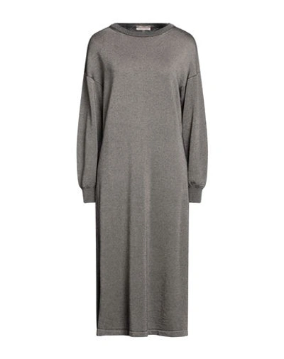 Purotatto Woman Midi Dress Steel Grey Size 8 Wool, Cashmere, Viscose, Silk In Brown