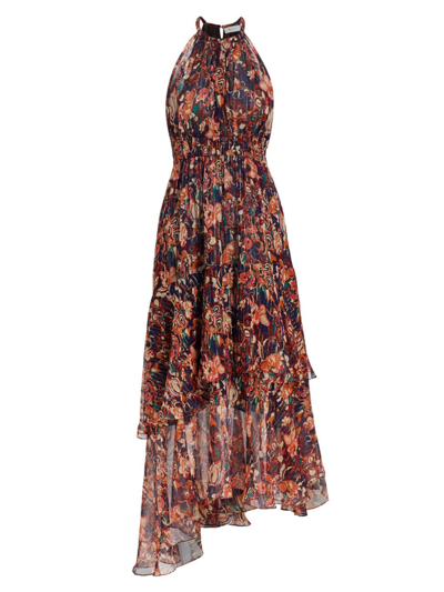 A.l.c Elaine Floral High-neck A-line Midi Dress In Red