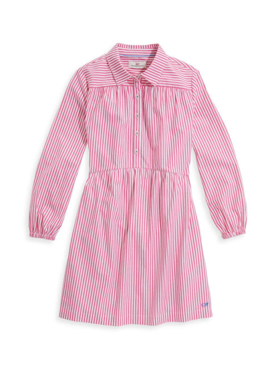 Vineyard Vines Little Girl's & Girl's Striped Poplin Shirt Dress In Rhododendron White