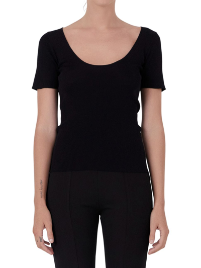 Endless Rose Short Sleeve Ribbed Sweater In Black