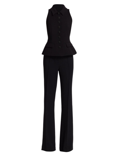 Self-portrait Tailored Peplum Jumpsuit In Black